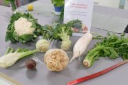 Verschiedene Gemüsesorten im Rohzustand liegen auf einem Tisch
